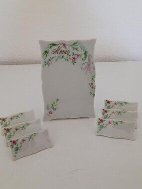 VINTAGE LILLIAN VERNON PORCELAIN MENU & NAME CARDS-SET OF 6 IN BOX MADE IN JAPAN